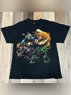 MAD Engine Black Marvel Character Graphic Tee with Orange & Green Accents